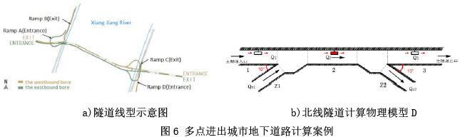 图6 多点进出城市地下道路计算案例